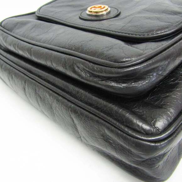 GUCCI Black Leather Messenger Shoulder Bag